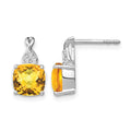 14K White Gold Checkerboard Citrine and Diamond Earrings