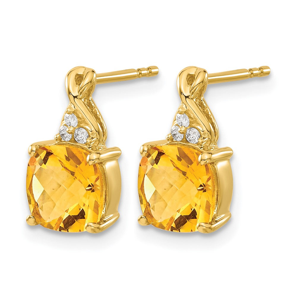 14k Checkerboard Citrine and Diamond Earrings