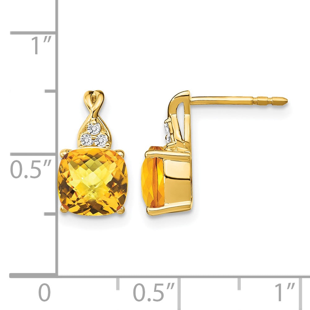 14k Checkerboard Citrine and Diamond Earrings