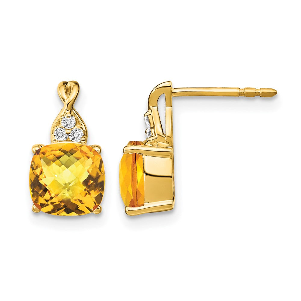 14k Checkerboard Citrine and Diamond Earrings