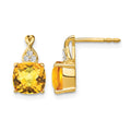 14k Checkerboard Citrine and Diamond Earrings