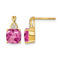 10k Checkerboard Created Pink Sapphire and Diamond Earrings