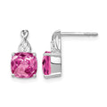 14K White Gold Checkerboard Created Pink Sapphire and Diamond Earrings