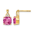 14k Checkerboard Created Pink Sapphire and Diamond Earrings