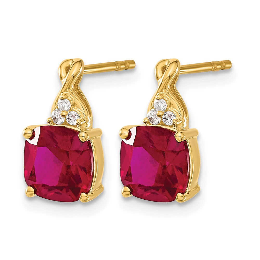 10k Checkerboard Created Ruby and Diamond Earrings