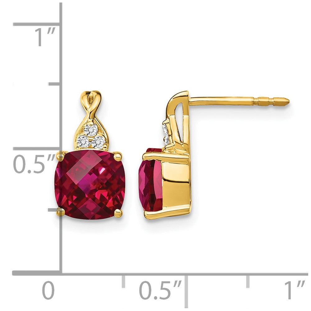 10k Checkerboard Created Ruby and Diamond Earrings