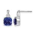14K White Gold Checkerboard Created Sapphire and Diamond Earrings
