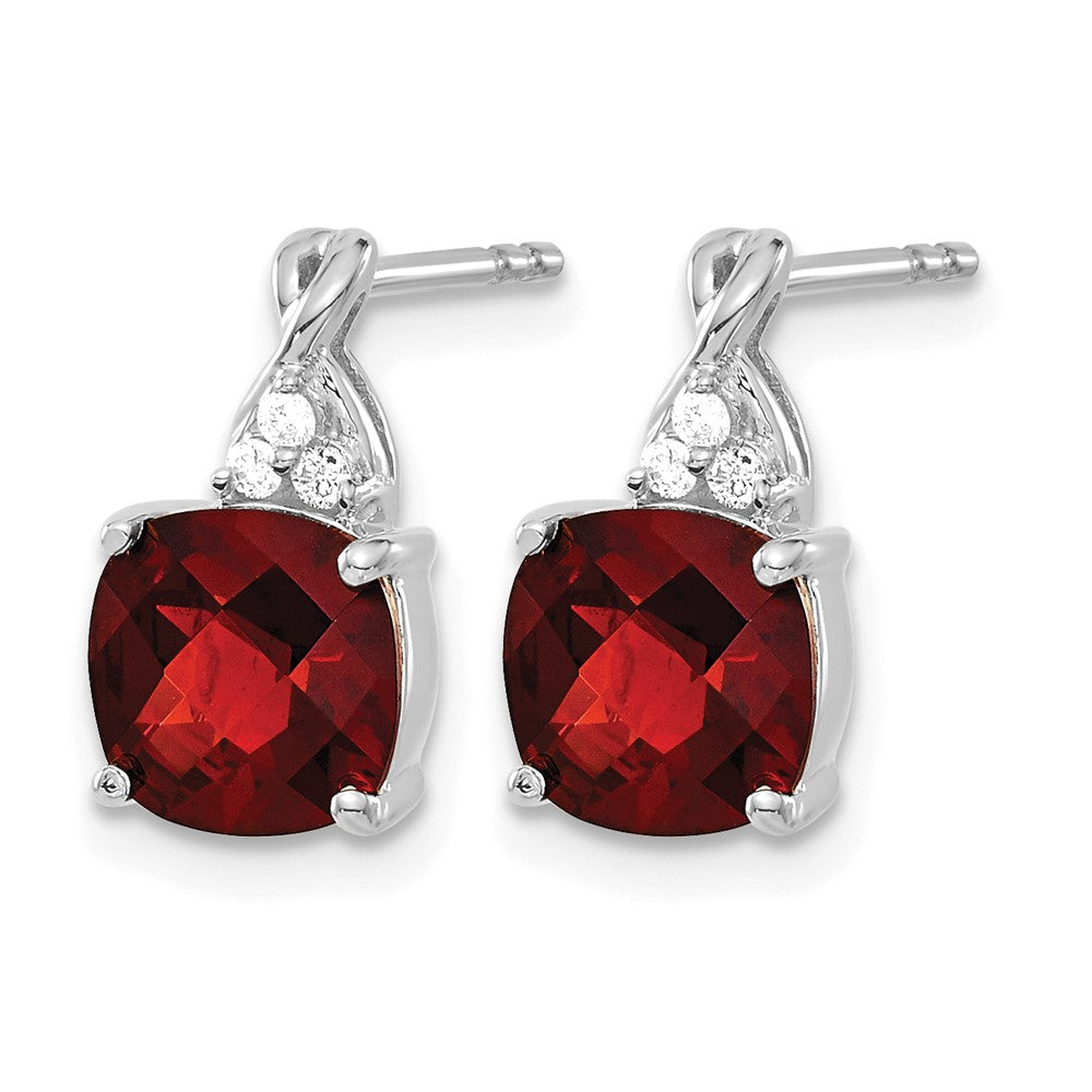 14K White Gold Checkerboard Garnet and Diamond Earrings