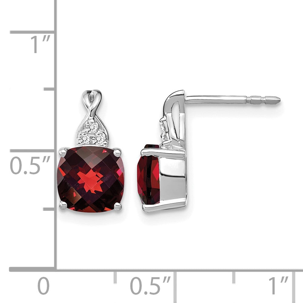 14K White Gold Checkerboard Garnet and Diamond Earrings