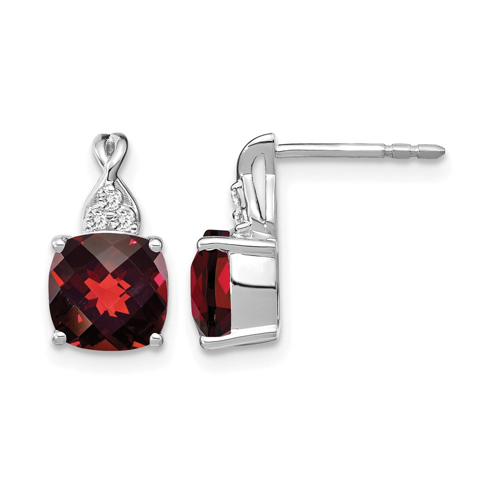 14K White Gold Checkerboard Garnet and Diamond Earrings