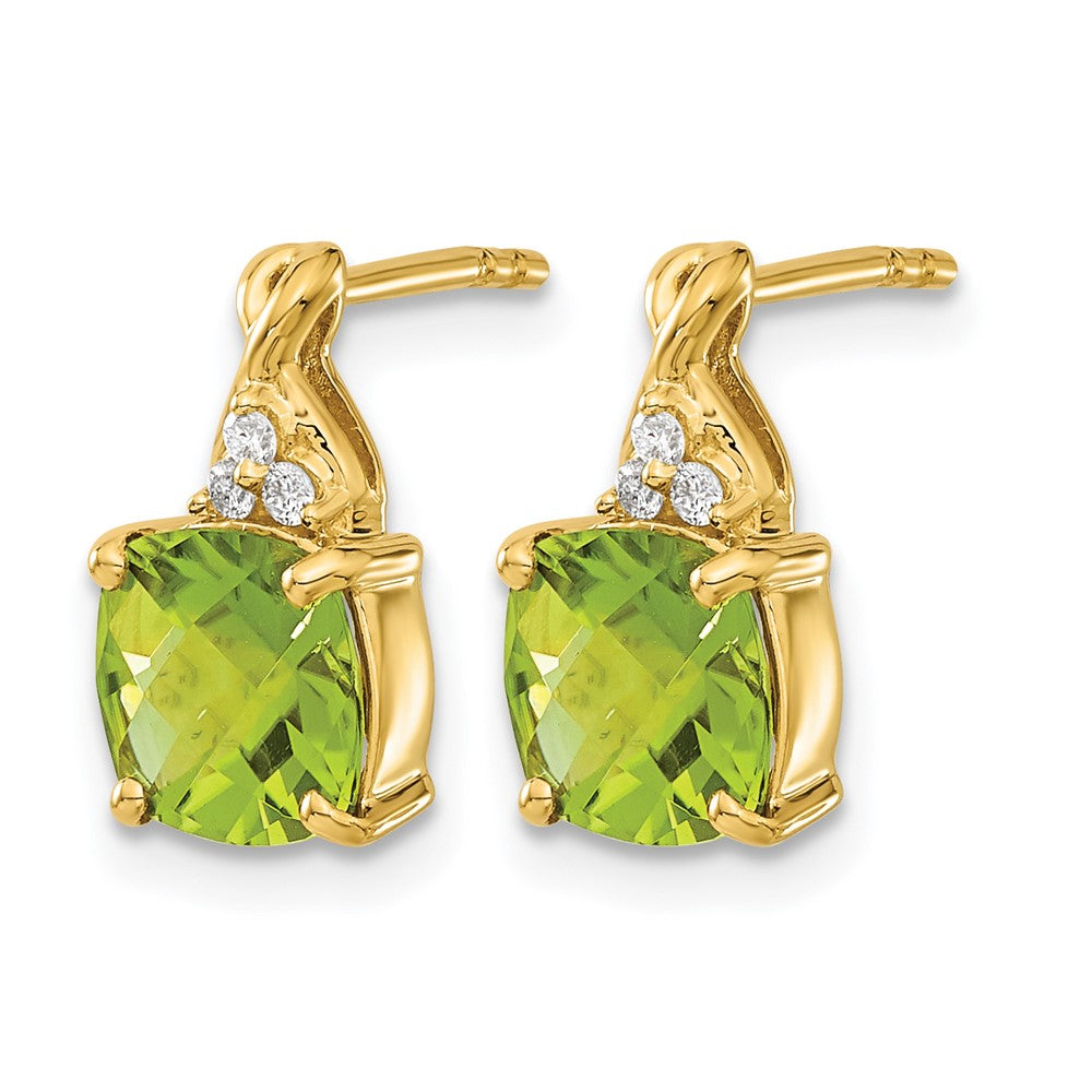 10k Checkerboard Peridot and Diamond Earrings