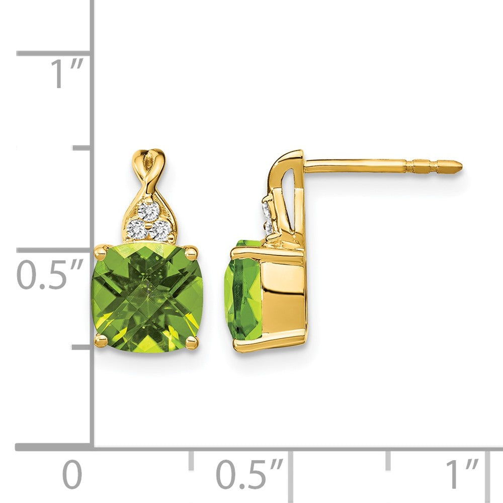 10k Checkerboard Peridot and Diamond Earrings