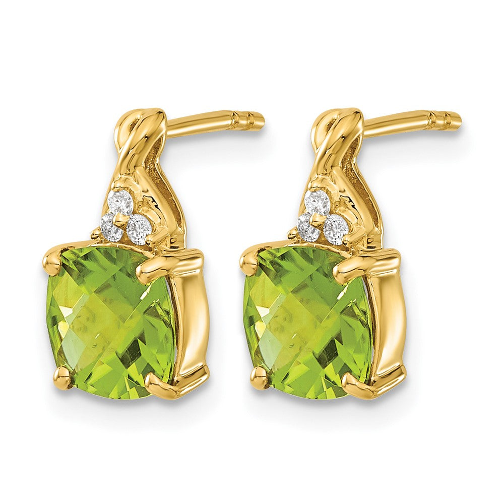 14k Checkerboard Peridot and Diamond Earrings