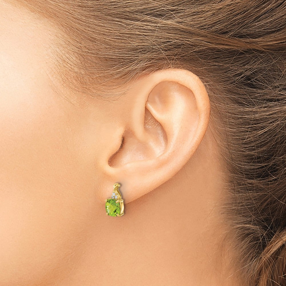 14k Checkerboard Peridot and Diamond Earrings