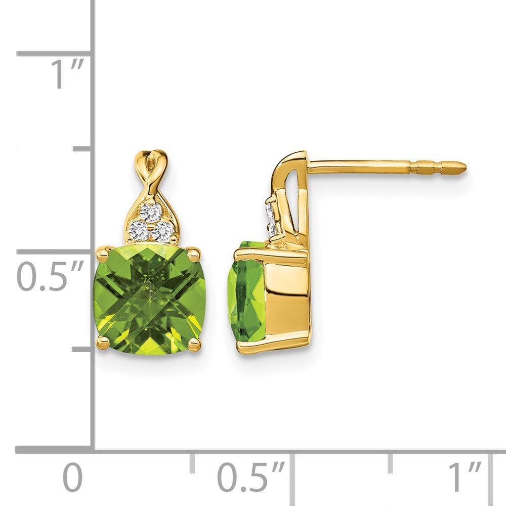 14k Checkerboard Peridot and Diamond Earrings