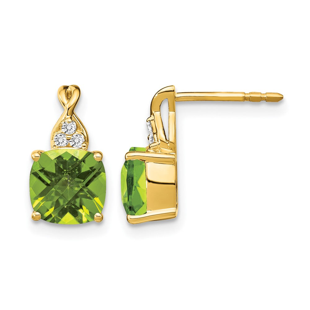 14k Checkerboard Peridot and Diamond Earrings