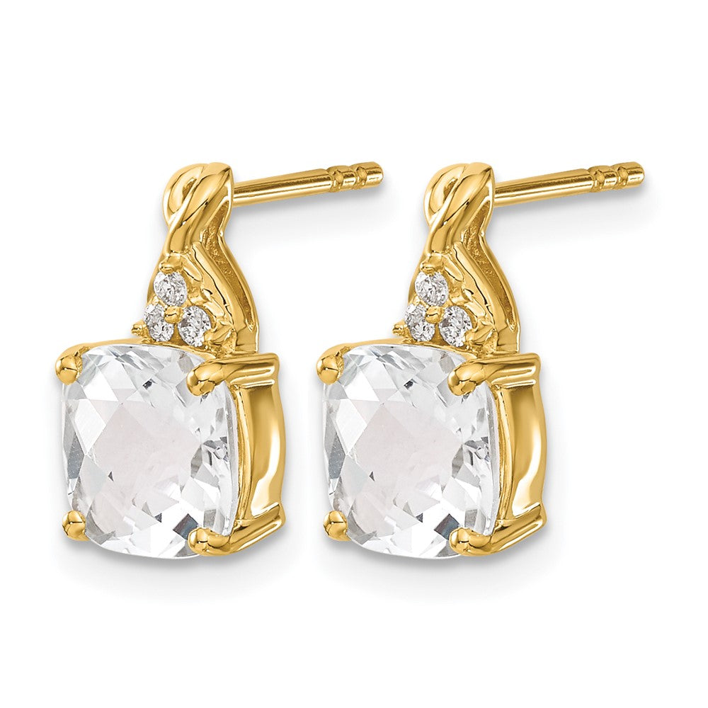 10k Checkerboard White Topaz and Diamond Earrings