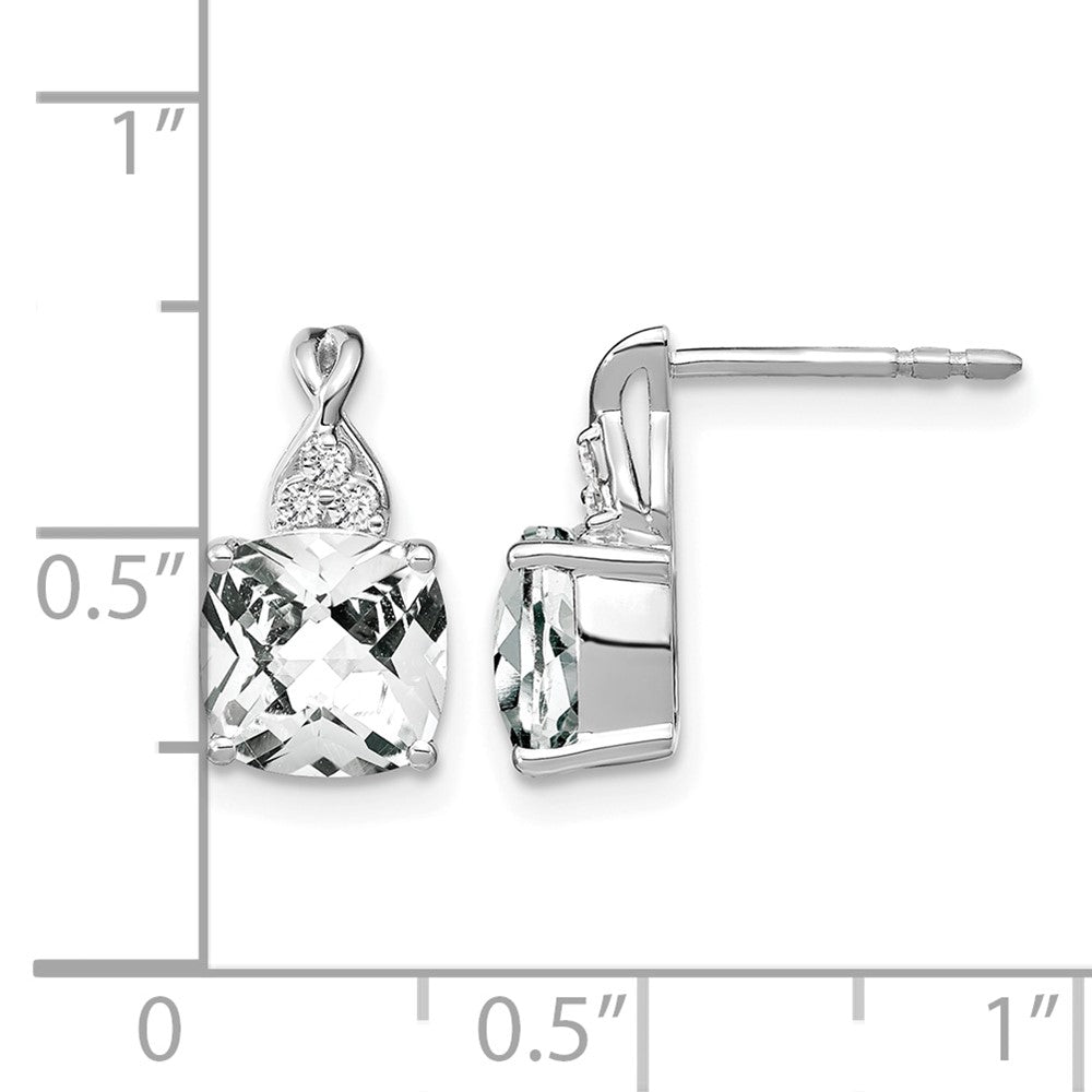 14K White Gold Checkerboard White Topaz and Diamond Earrings