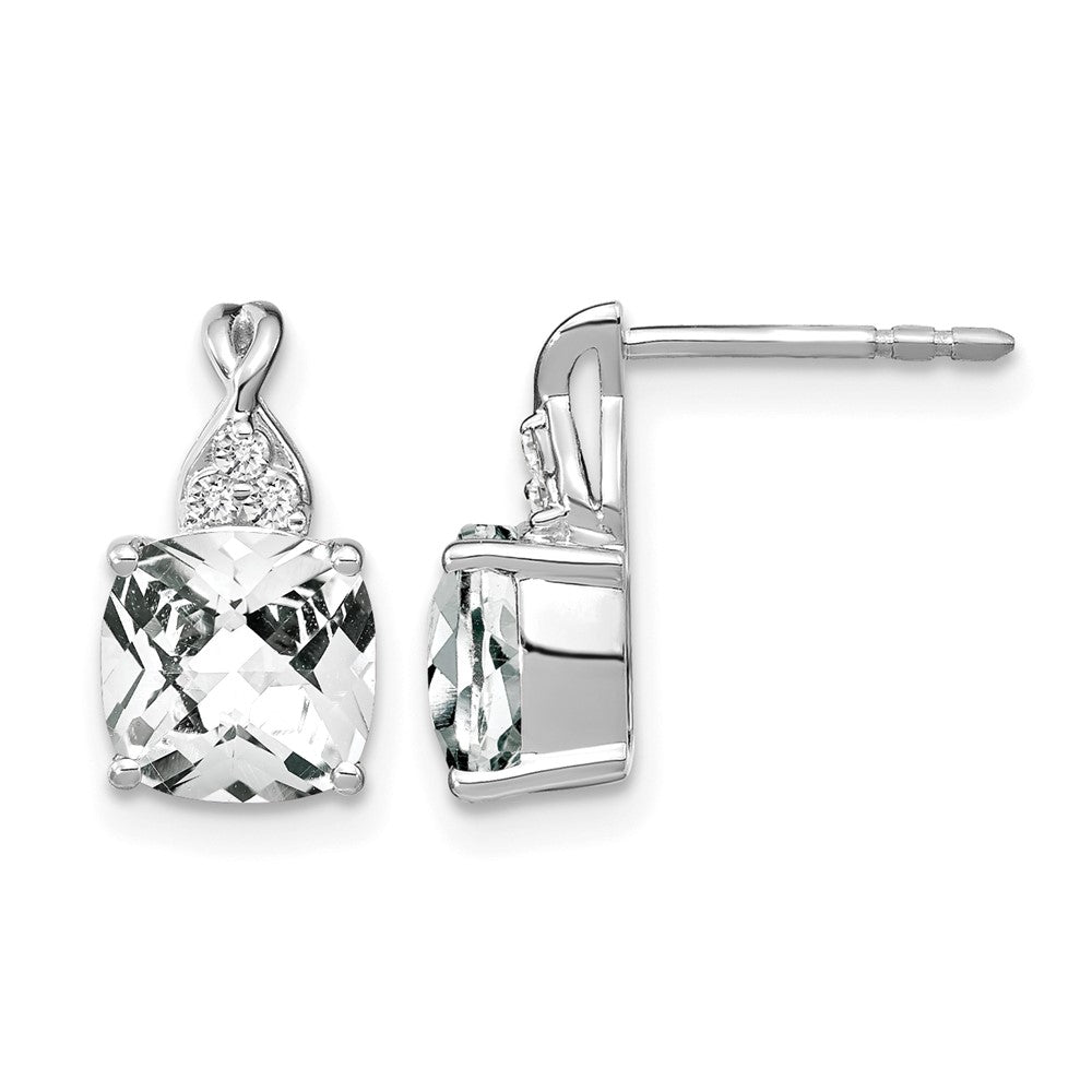 14K White Gold Checkerboard White Topaz and Diamond Earrings