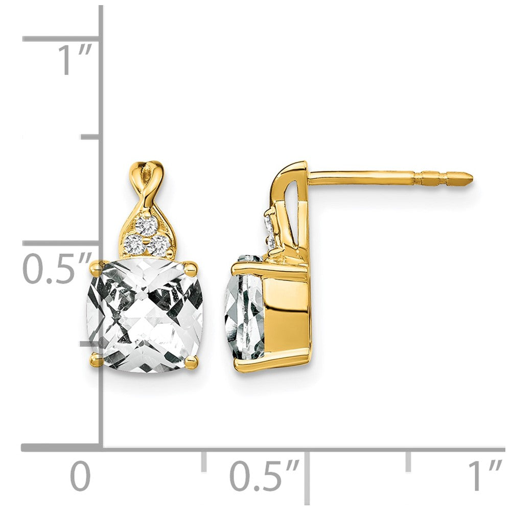 14k Checkerboard White Topaz and Diamond Earrings
