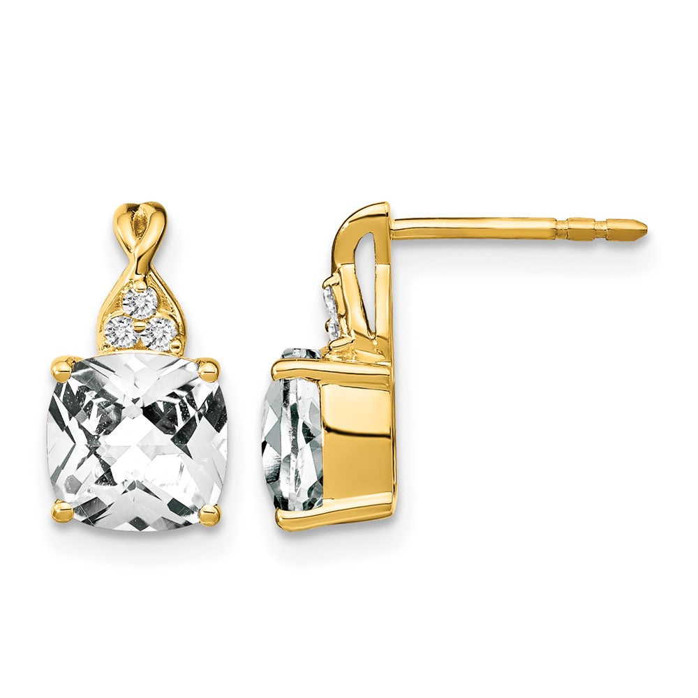 14k Checkerboard White Topaz and Diamond Earrings