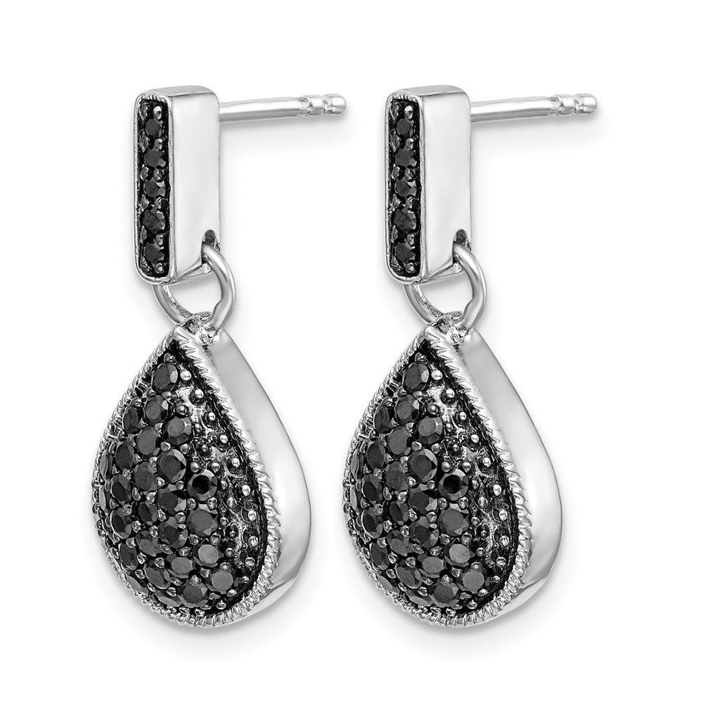 14k White Gold Diamond Black Teardrop Dangle Post Earrings
