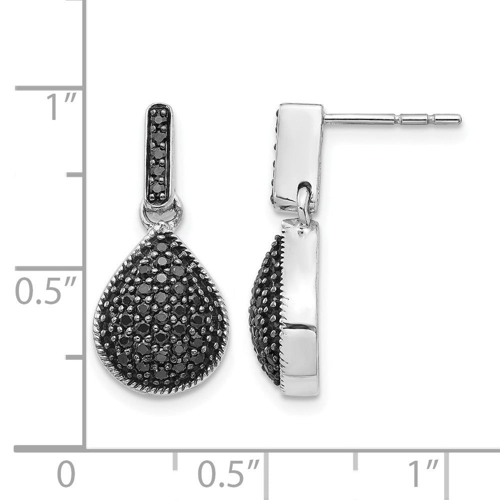 14k White Gold Diamond Black Teardrop Dangle Post Earrings