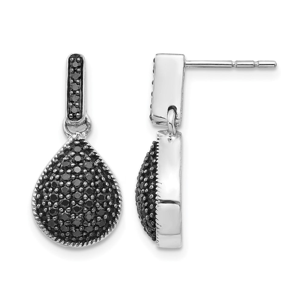 14k White Gold Diamond Black Teardrop Dangle Post Earrings