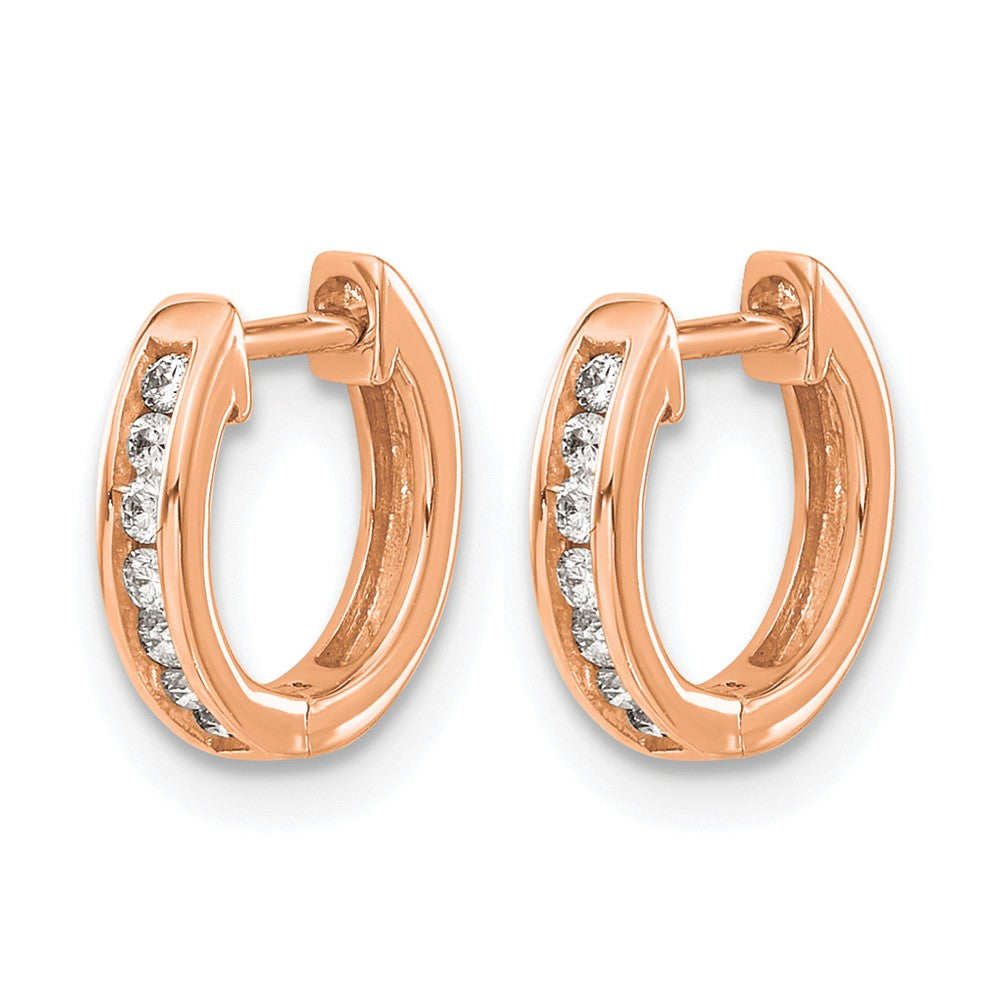 14k Rose Gold Polished Diamond Hinged Hoop Earrings