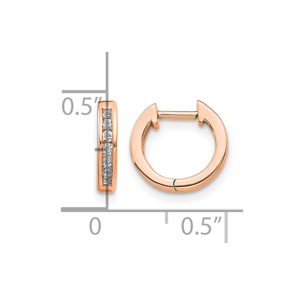 14k Rose Gold Polished Diamond Hinged Hoop Earrings