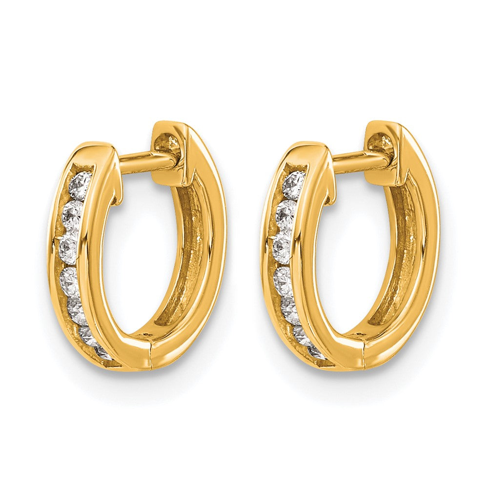 14k Gold Polished Diamond Hinged Hoop Earrings