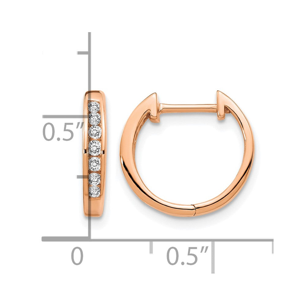 14k Rose Gold Polished Diamond Hinged Hoop Earrings