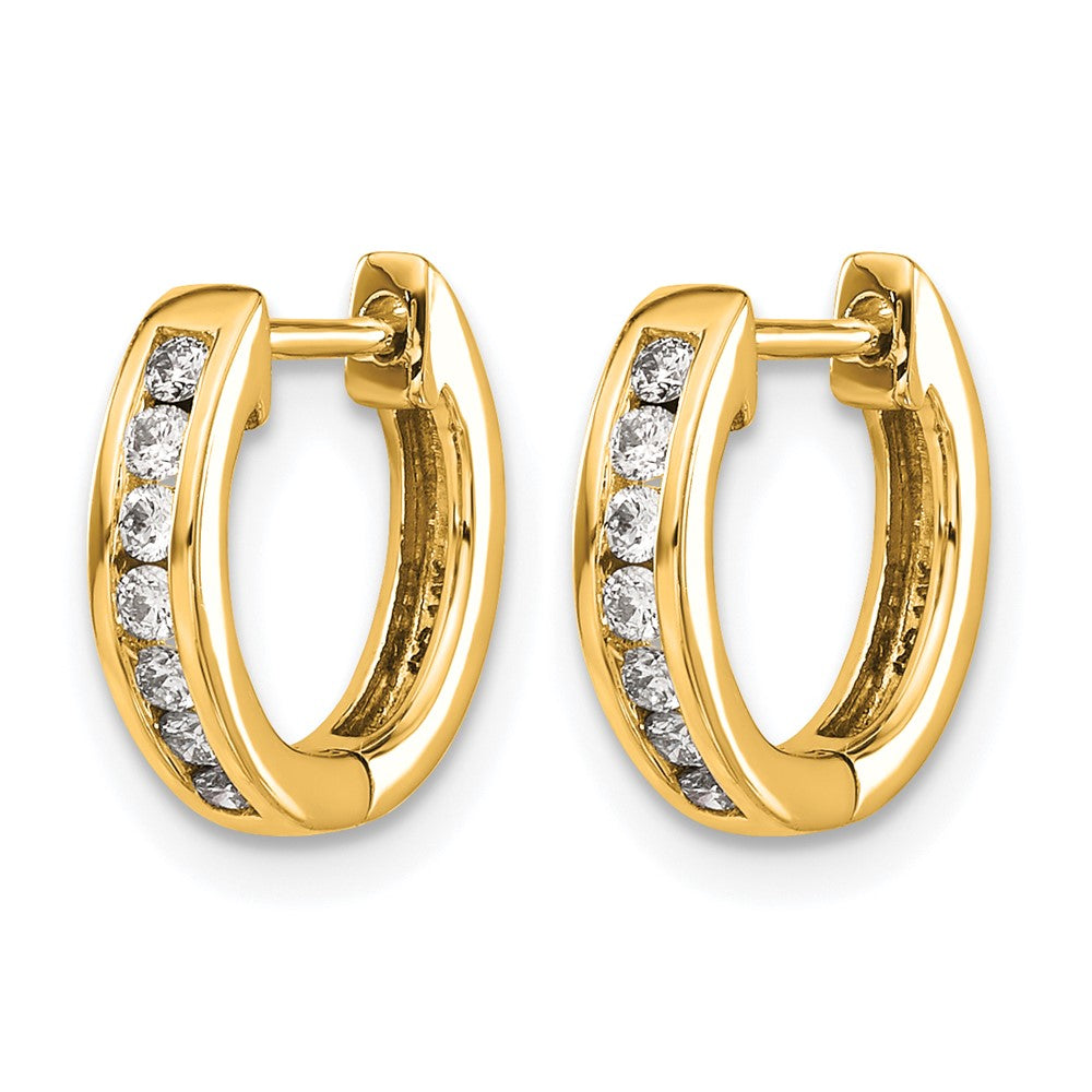 14k Gold Polished Diamond Hinged Hoop Earrings
