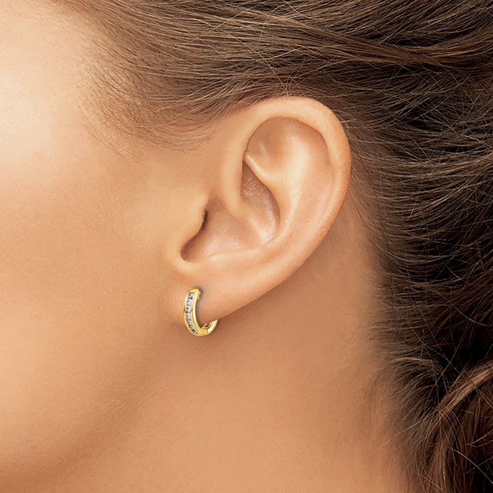 14k Gold Polished Diamond Hinged Hoop Earrings