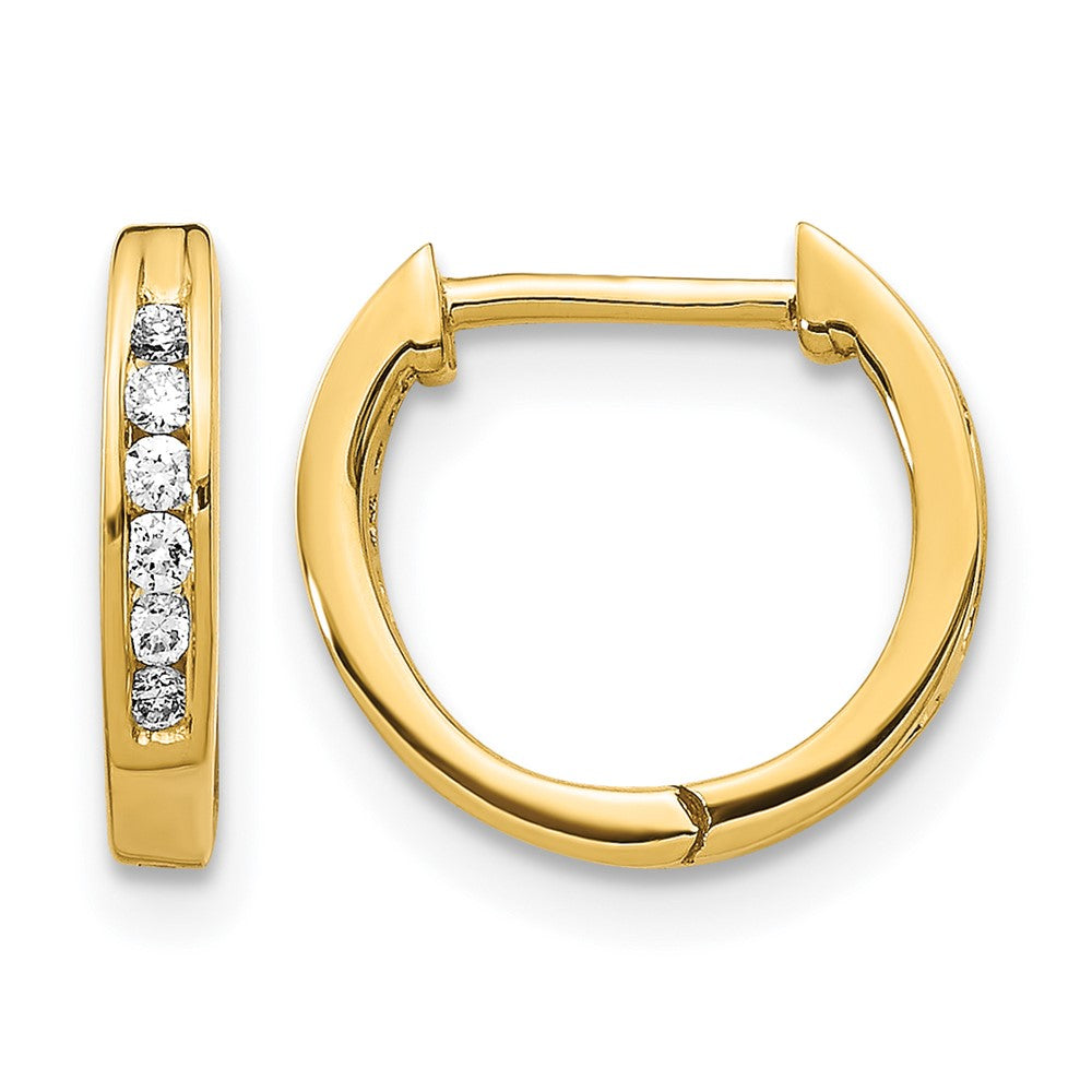 10k Gold Polished Diamond Hinged Hoop Earrings