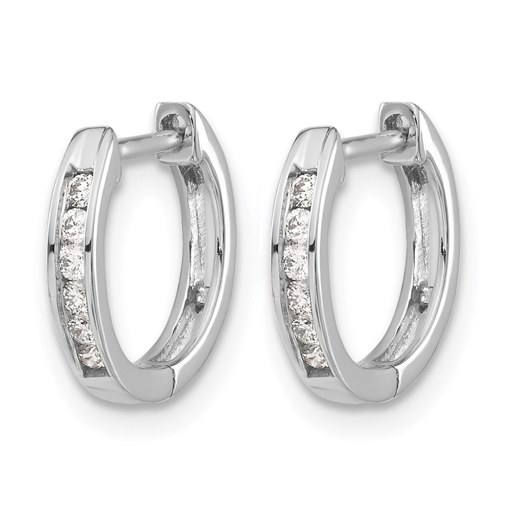 14k White Gold Polished Diamond Hinged Hoop Earrings