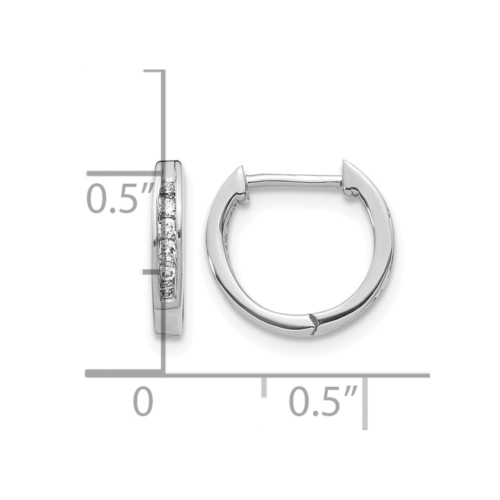 14k White Gold Polished Diamond Hinged Hoop Earrings