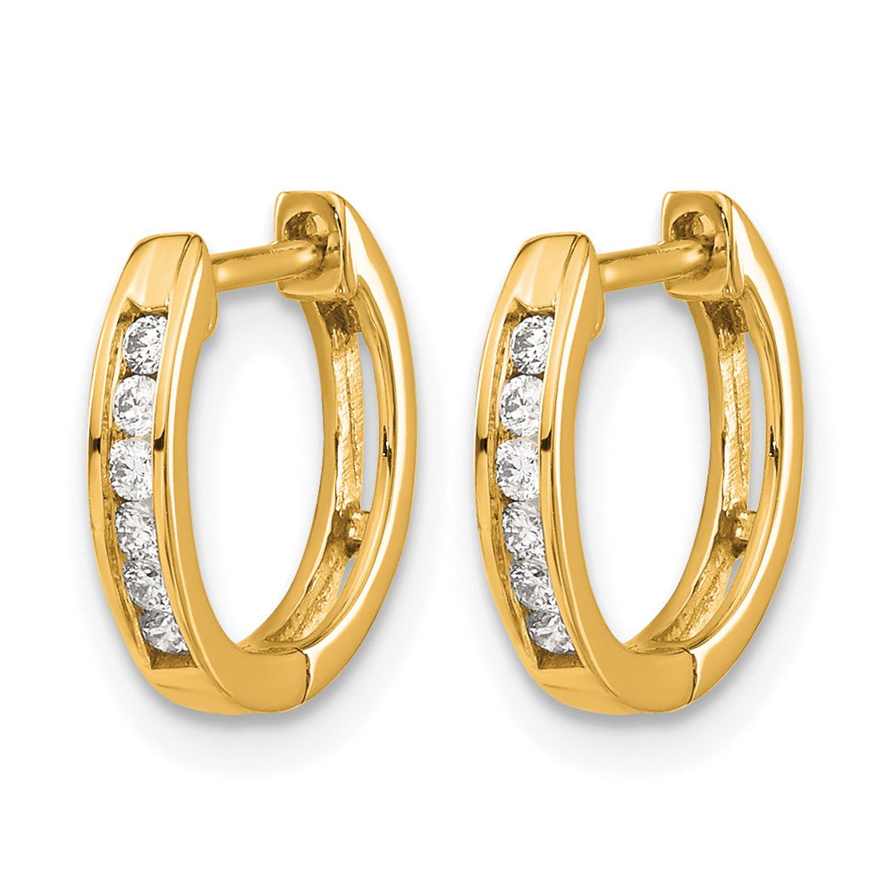 14k Gold Polished Diamond Hinged Hoop Earrings