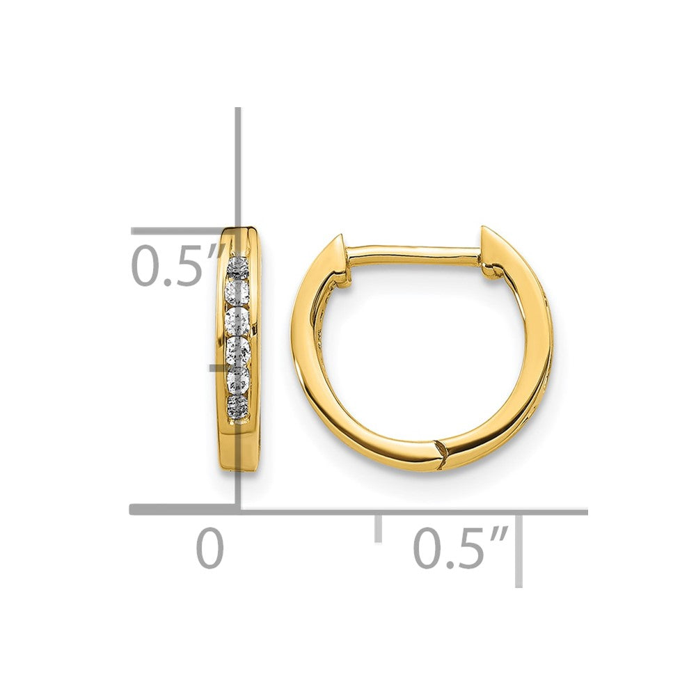 14k Gold Polished Diamond Hinged Hoop Earrings