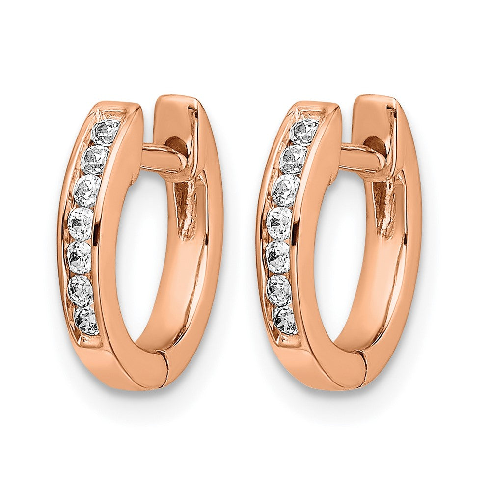 14k Rose Gold Polished Diamond Hinged Hoop Earrings