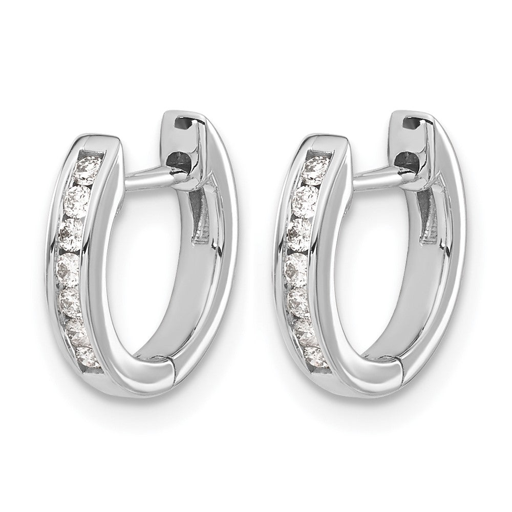 14k White Gold Polished Diamond Hinged Hoop Earrings