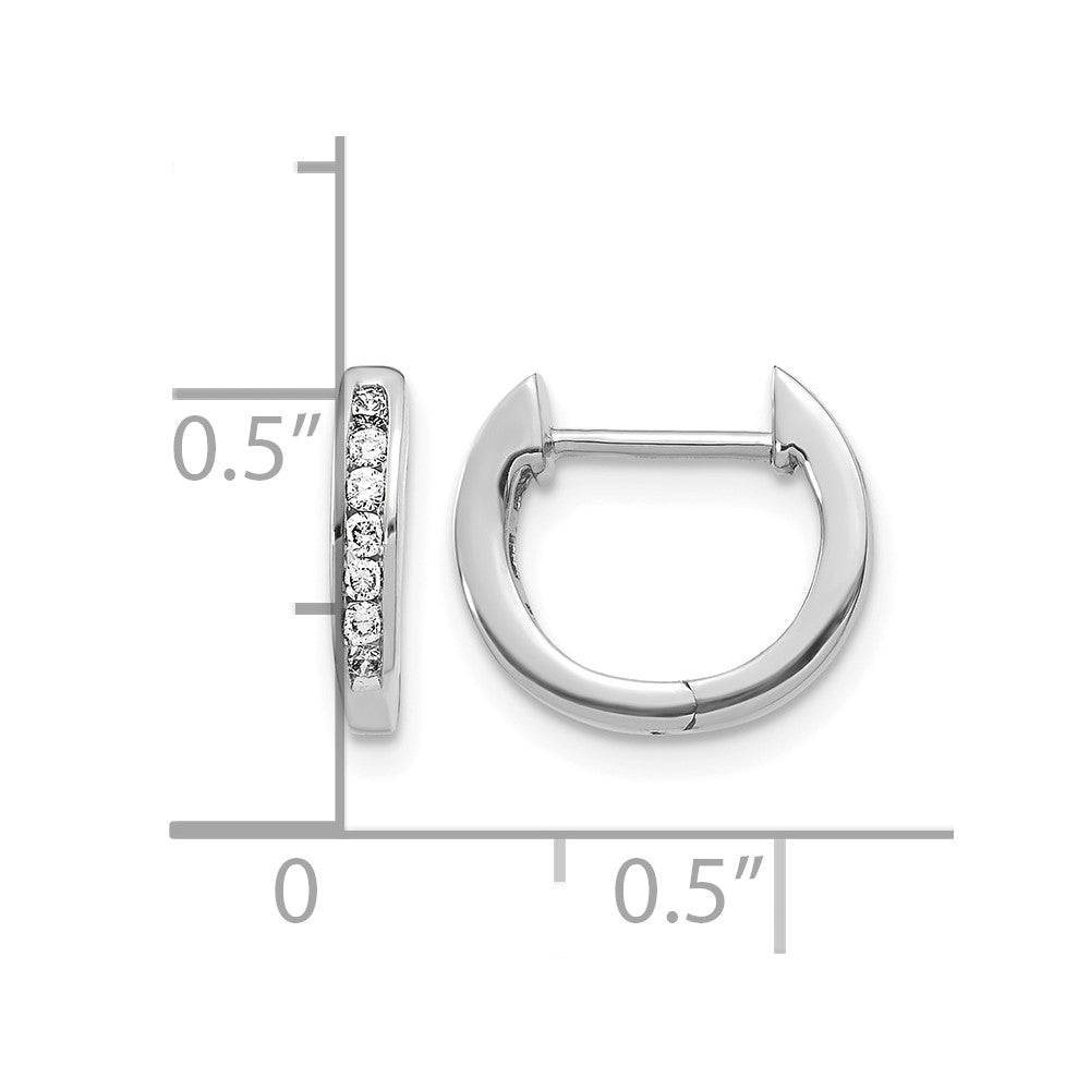 14k White Gold Polished Diamond Hinged Hoop Earrings