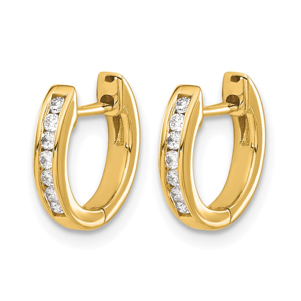 14k Gold Polished Diamond Hinged Hoop Earrings