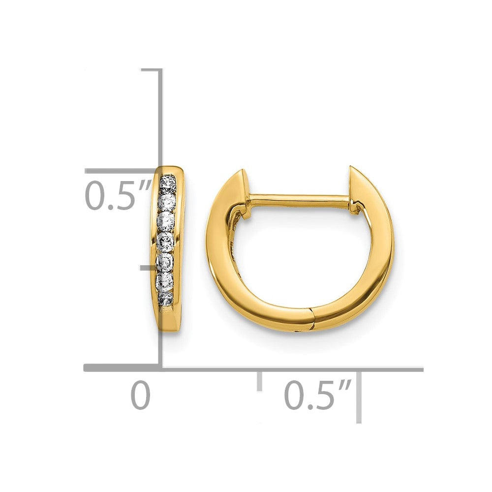 14k Gold Polished Diamond Hinged Hoop Earrings