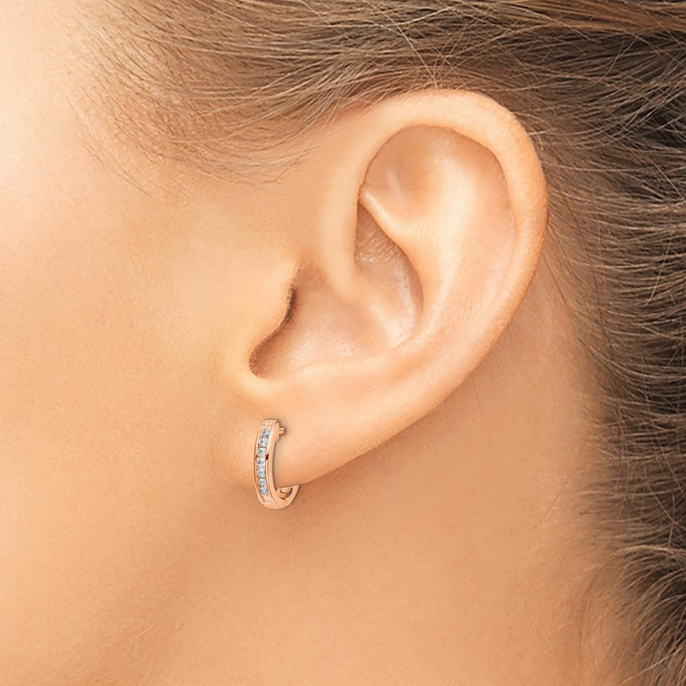 14k Rose Gold Diamond Hinged Hoop Earrings