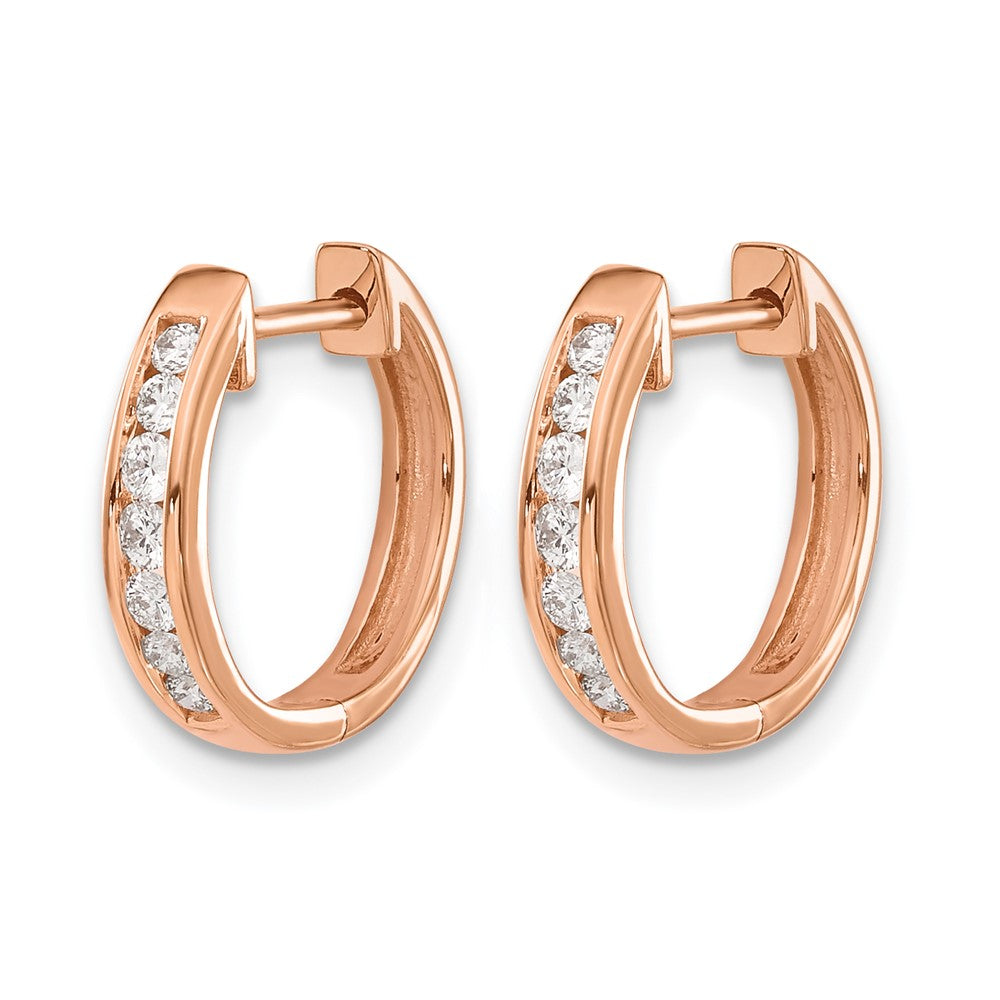 14k Rose Gold Diamond Hinged Hoop Earrings