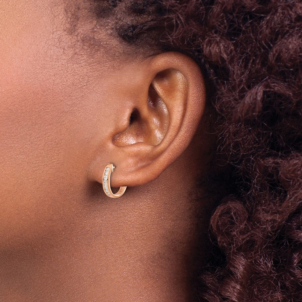 14k Rose Gold Diamond Hinged Hoop Earrings