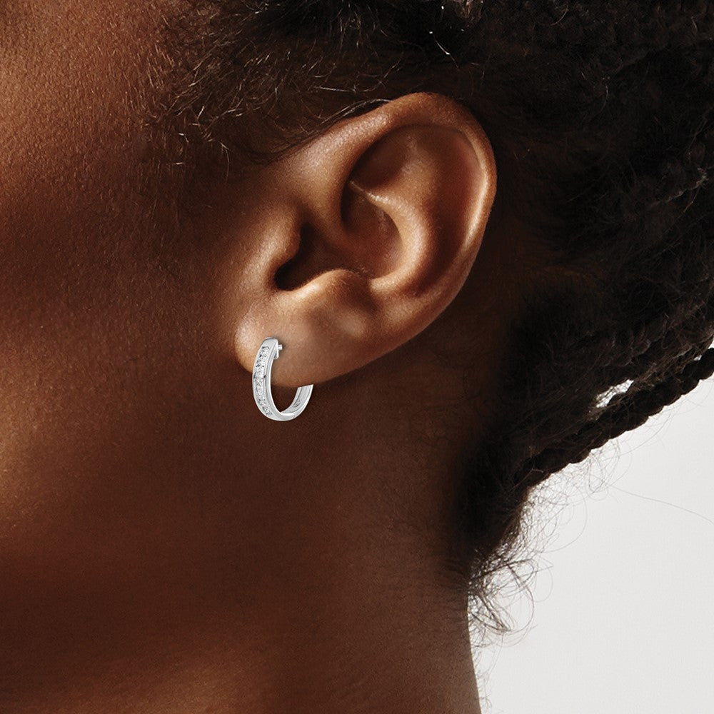 14k White Gold Diamond Hinged Hoop Earrings