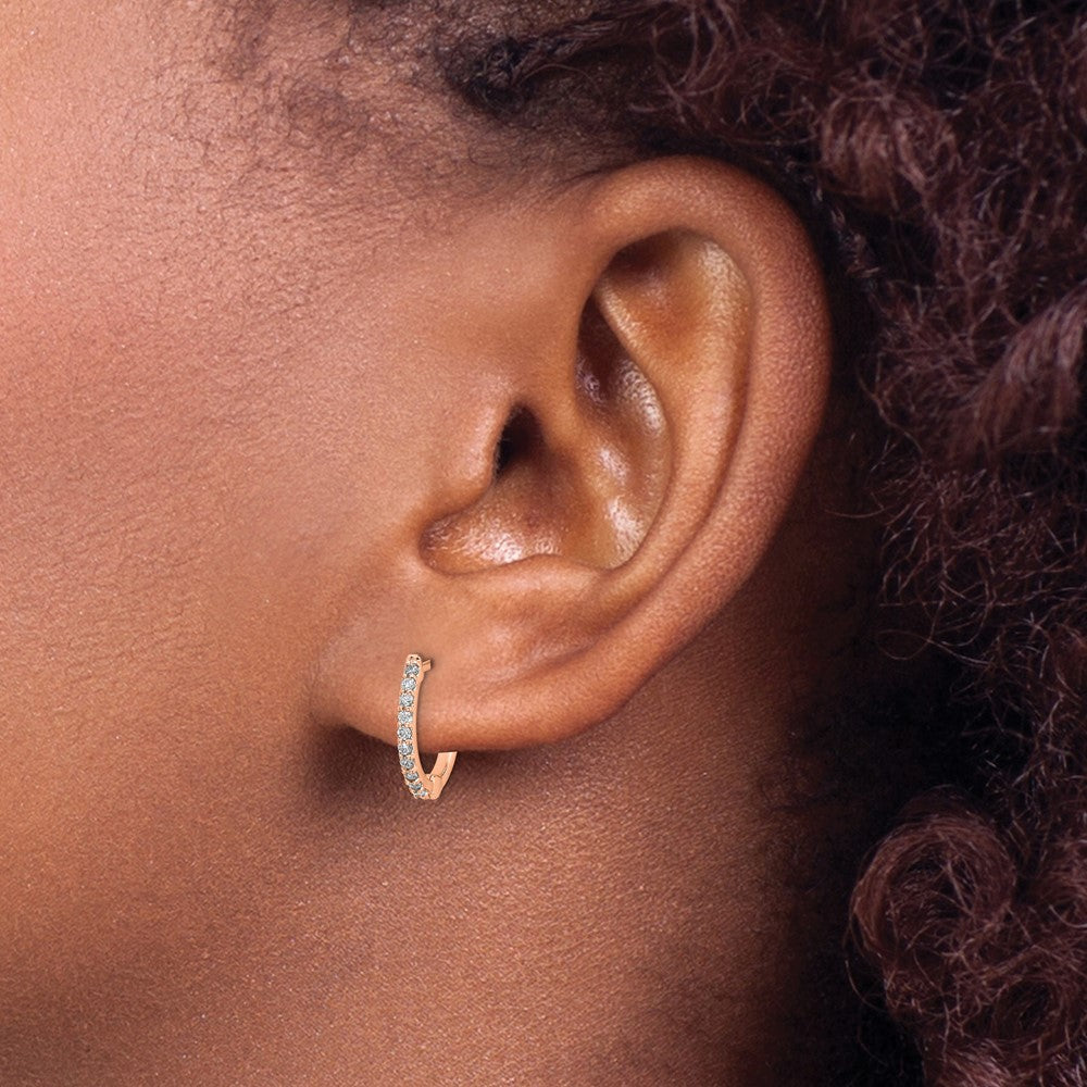 14k Rose Gold Diamond Hinged Hoop Earrings