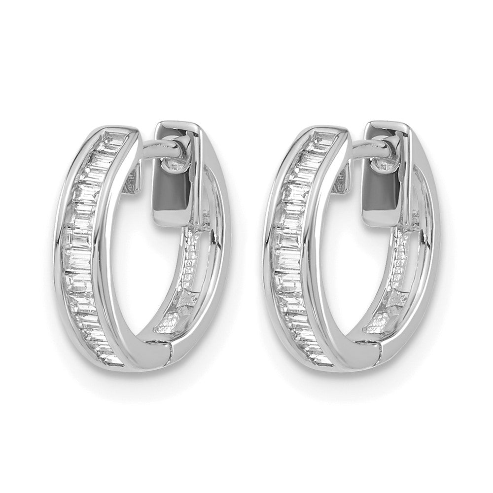 10k White Gold Baguette Diamond Hinged Hoop Earrings